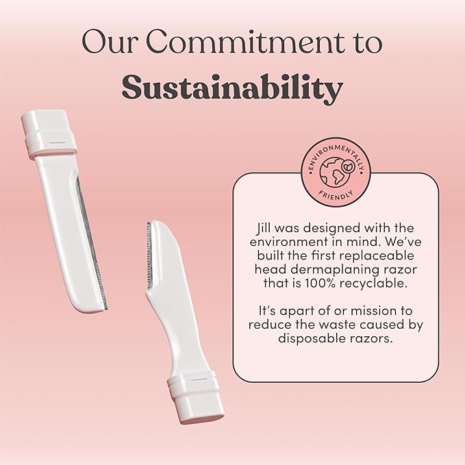 Jill Dermaplane Razor Trial Kit | Facial Hair Removal Dermaplaning Kit Includes 1 Shave Wand, 2 Dermaplane Razors & Cleaning Cloth | Pre-Shave Magic Spray & Wipes Not Included