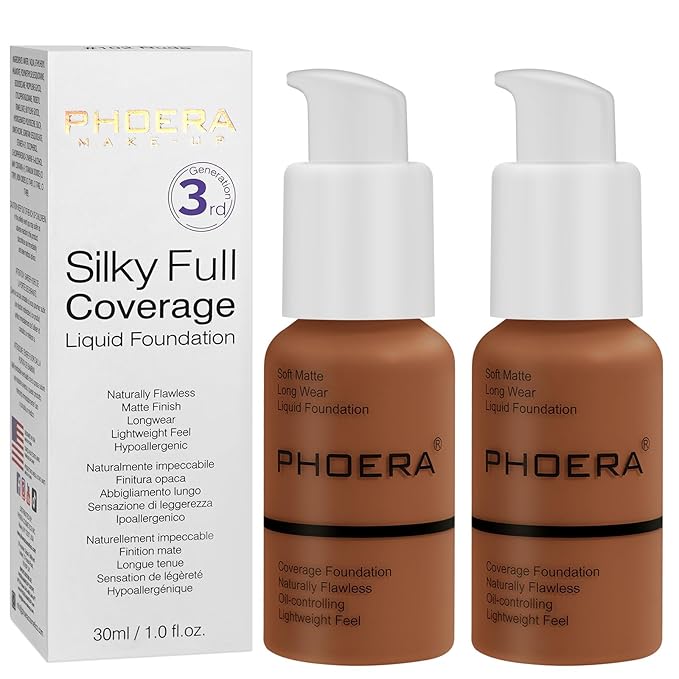 PHOERA Foundation, PHOERA Matte Liquid Foundation,PHOERA Makeup for Concealer (110-Truffle*2) 30ml