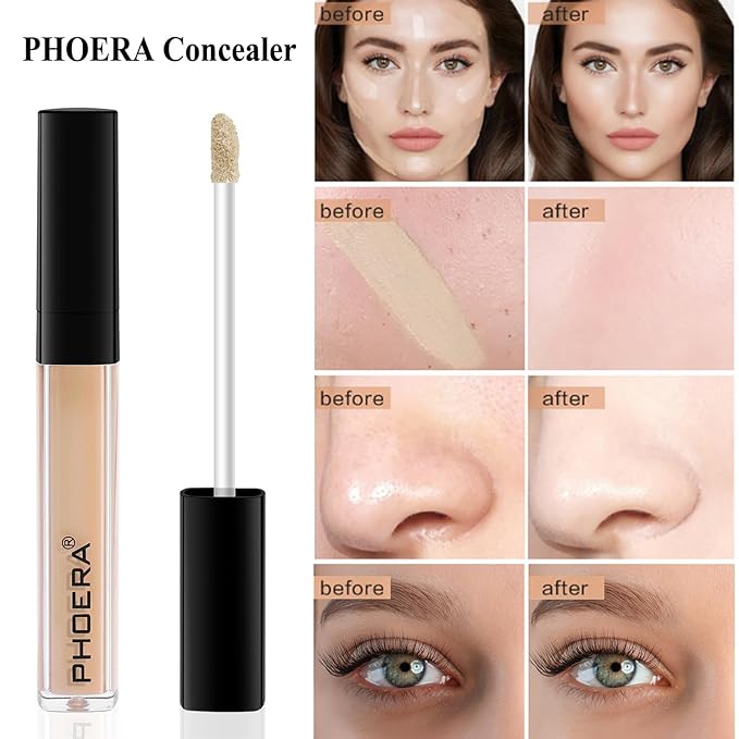 PHOERA Foundation Full Coverage,PHOERA Concealer Lightweight Full Coverage,PHOERA Buff Beige+104#CUSTARD)