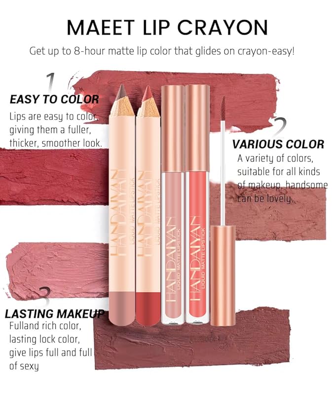 2Pcs Matte Nude Lip Liner Pencil and Lip Longwear