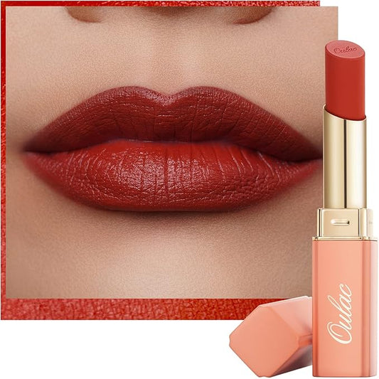 Oulac Red Creamy Matte Lipstick, Soft Satin Finish Lipsticks for Women with Moisturising Formula, Rich Color, Highly Pigmented Enriched with Rose Oil, Vegan & Cruelty-Free| 3.6g (Y05)