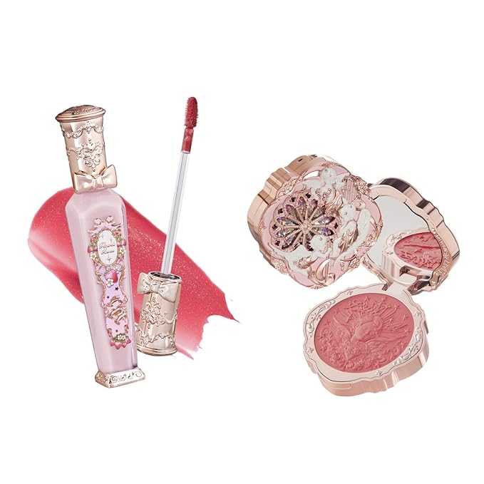 Flower Knows Violet Strawberry Rococo Glitter Lip Gloss G02+Little Angel Embossed Blush 02