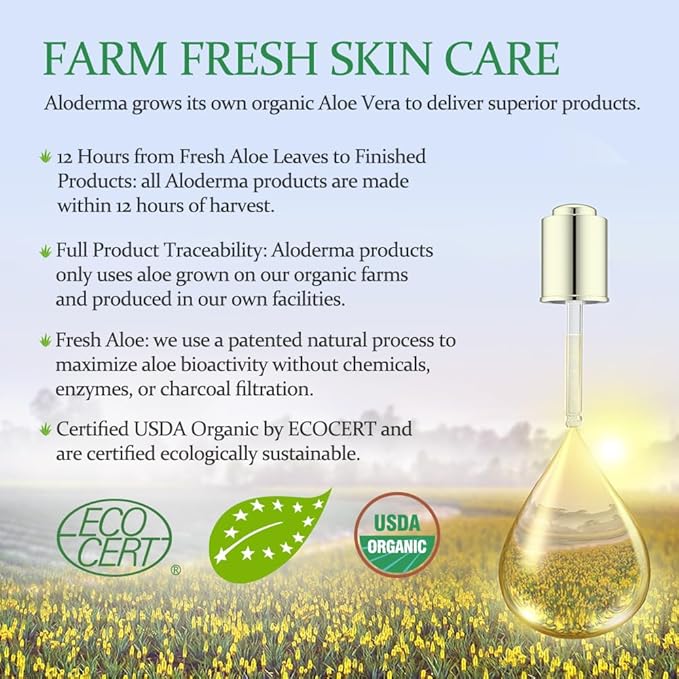 Aloderma 99% Organic Aloe Vera Gel for Face Made within 12 Hours of Harvest, Natural Hydrating Pure Aloe Vera Gel for Soothing Skincare, Moisturizing Aloe Gel for Skin, Face, Sensitive Skin, 4oz - 2ct