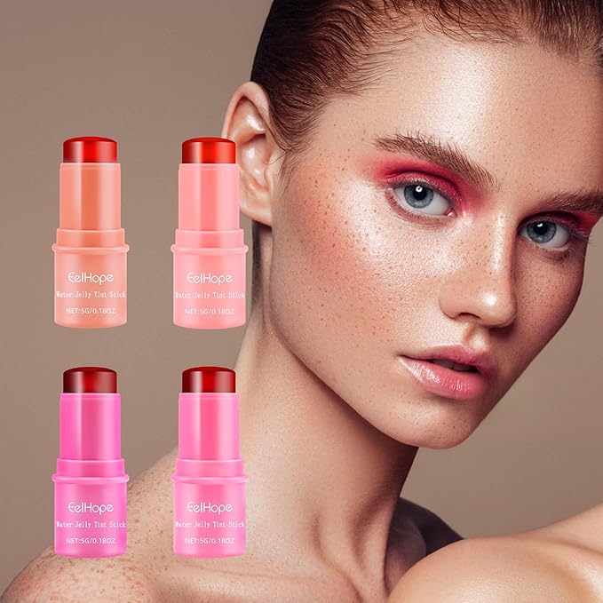 Cooling Water Jelly Tint, Makeup Lip Tint Jelly Blush Stick, Jelly Blush Stick Lip Stain, 1,000+ Swipes Per Stick, Vegan, Cruelty Free, Buildable Watercolor Finish (Berry)