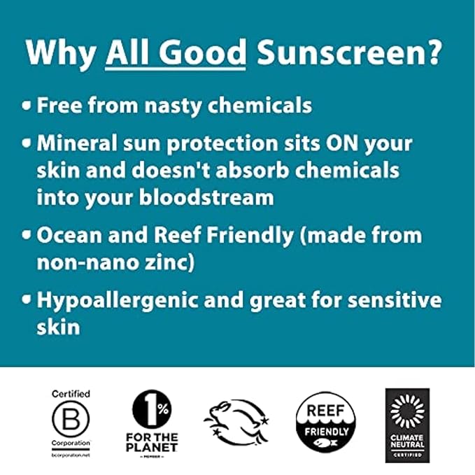 All Good Sunstick - Face Sunscreen, Water Resistant, UVA/UVB Broad Spectrum SPF 30+, Coral Reef Friendly - Beeswax, Zinc, Vitamin E, Shea Butter (Unscented)