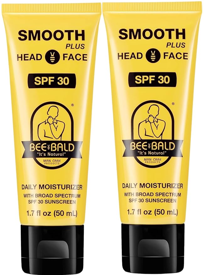 Bee Bald SMOOTH PLUS Head & Face Moisturizer with SPF 30 Sunscreen Lotion Protecting Skin From Harmful UVA/UVB Rays While Hydrating, Moisturizing and Toning, 1.7 Fl Oz (Pack of 2)