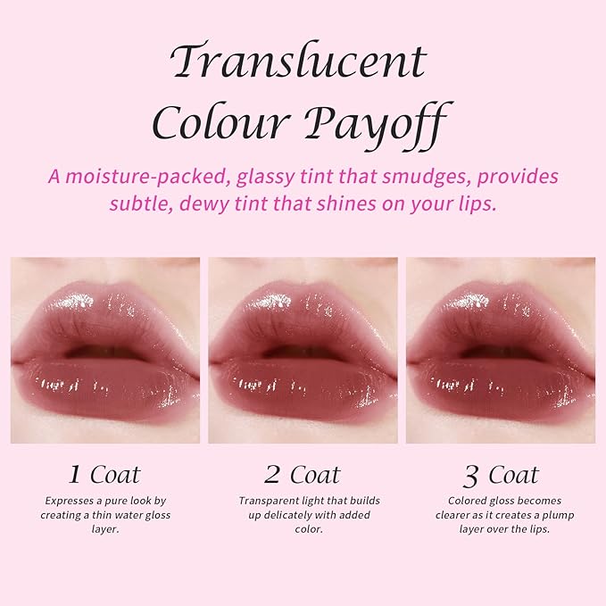 KIMUSE Gleamy Gloss Lip Stain Set, Long-lasting Lightweight Glow Lip Tint, Non-sticky Moisturizing Juicy & Glossy Finish