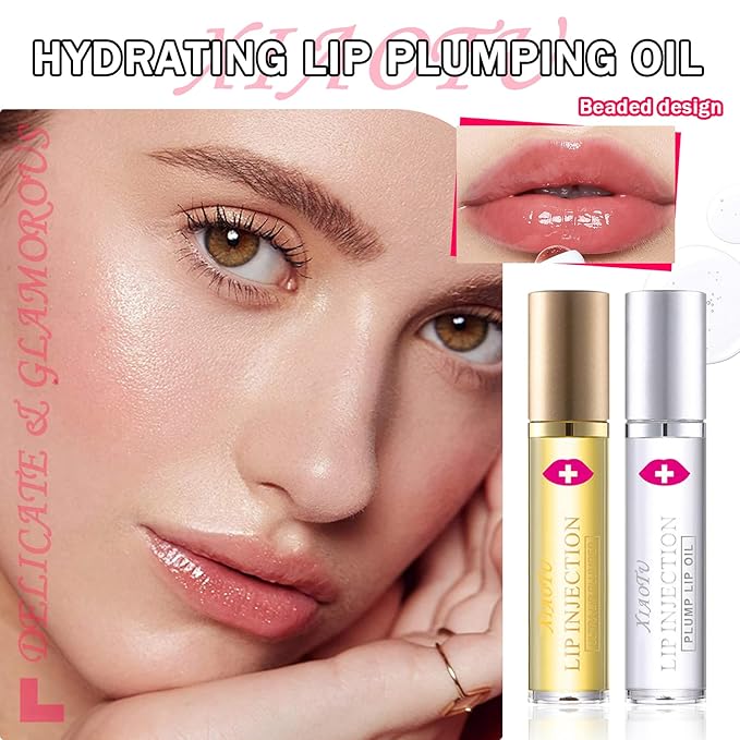 2PCS Plumping Lip Oil Set,Hydrating Lip