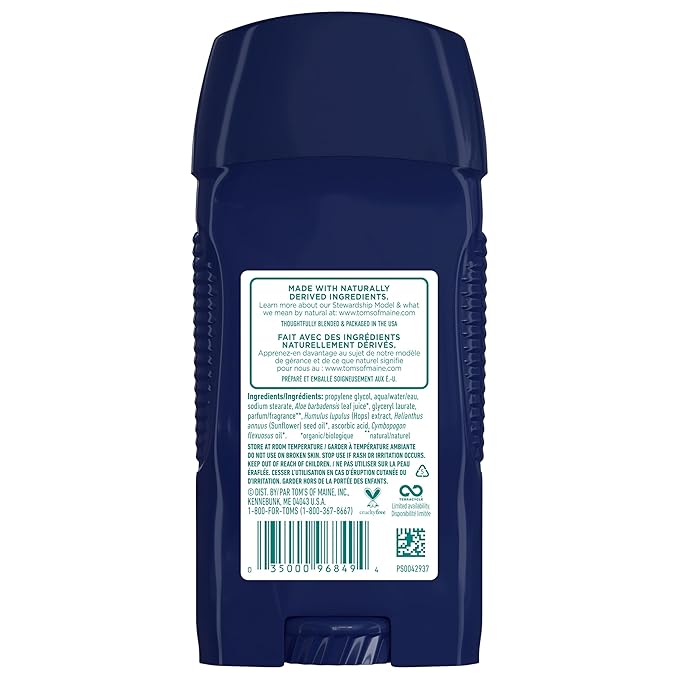 Tom's of Maine Long-Lasting Aluminum-Free Natural Deodorant for Men, North Woods, 2.8 oz. 3-Pack (Packaging May Vary)