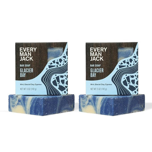 Every Man Jack Cold Plunge Mens Bar Soap - Glacier Bay Scent with notes of Uplifting Mint, Cypress, and Cooling Glacier Clay - Deeply Cleans, Hydrates with Naturally Derived Ingredients - 5oz 2 Pack