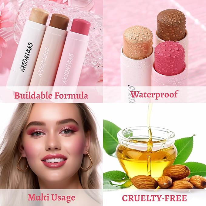 3Pcs Multi-Use Face Makeup Sticks Sets, Blendable Cream