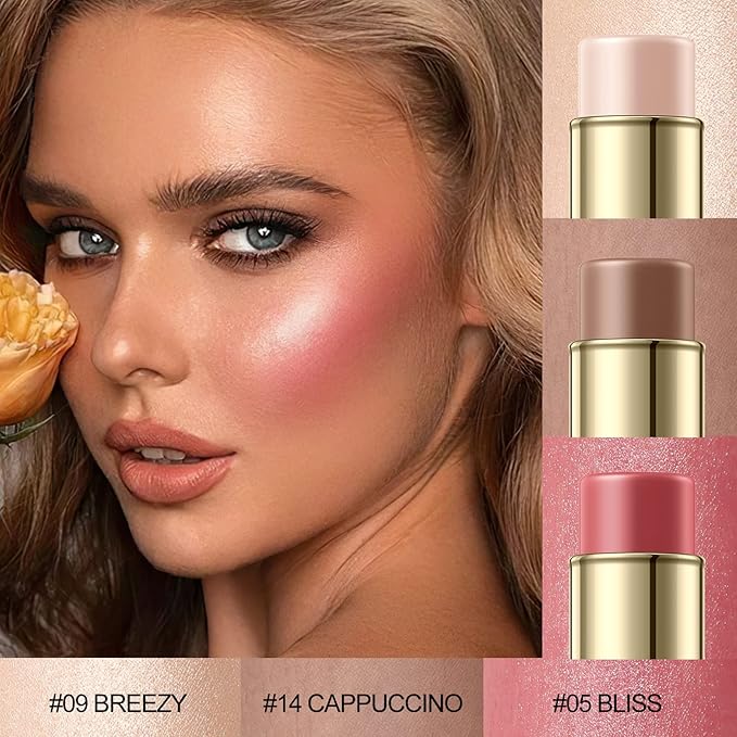 3 Pcs LIGHT-MEDIUM Contour Stick Set,Cream Blush & All Skin