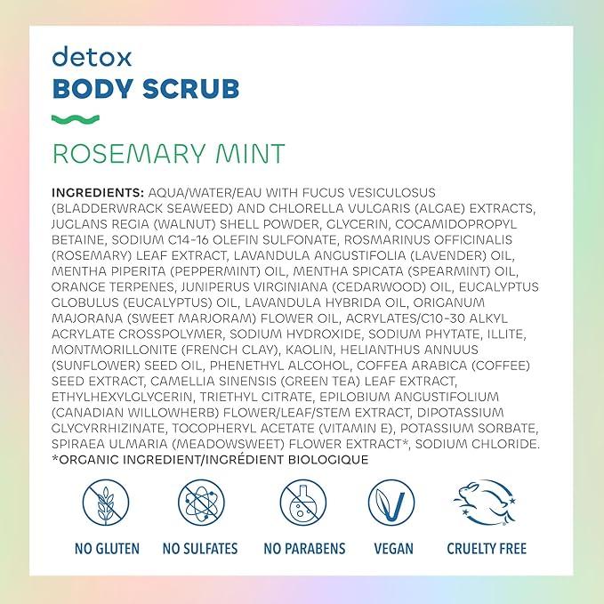 Seaweed Bath Co. Detox Body Scrub, Rosemary Mint Scent, 6 Ounce, Sustainably Harvested Seaweed, French Sea Clay, Coffee Extract
