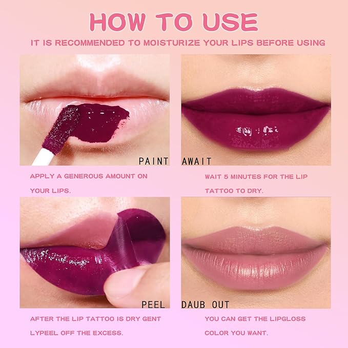 4 Colors Peel off Lip Stain Tint, Long-lasting Long-lasting