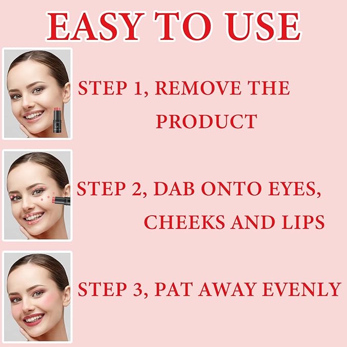 Cream Contour Blush Stick,Long Lasting Waterproof Blush Stick for Women（Pink）