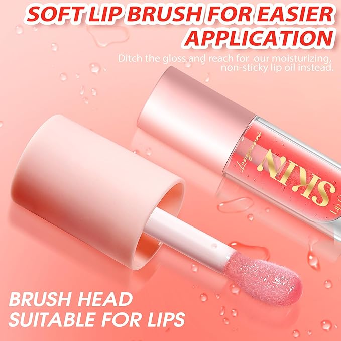 Big Brush Head Hydrating Lip Glow Oil Plumping Lip Tint, Hydrating Lip Gloss Tinted Lip Balm Transparent Lip Care, Long Lasting Nourishing Non-sticky Fresh Texture (Cherry)