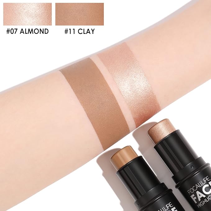 FOCALLURE 2 Pcs Mineral Cream Contour Stick,Moisturize Highlighter Illuminator Makeup,Medium