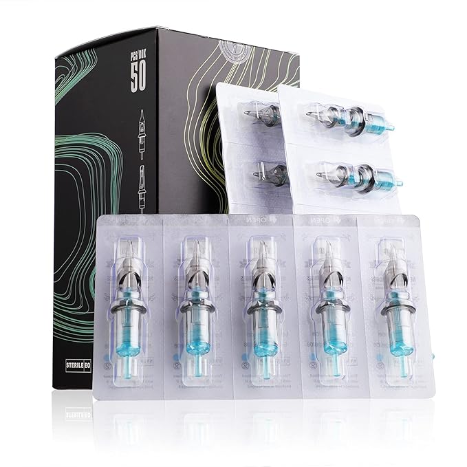 STIGMA Aquamarine Knight Bugpin Tattoo Cartridges Assorted 50pcs of Round Liner #10 0.3mm RL(1003RL 1005RL 1007RL 1009RL 1011RL) Disposable Tattoo Cartridge Needles EN02B-50KIT-R