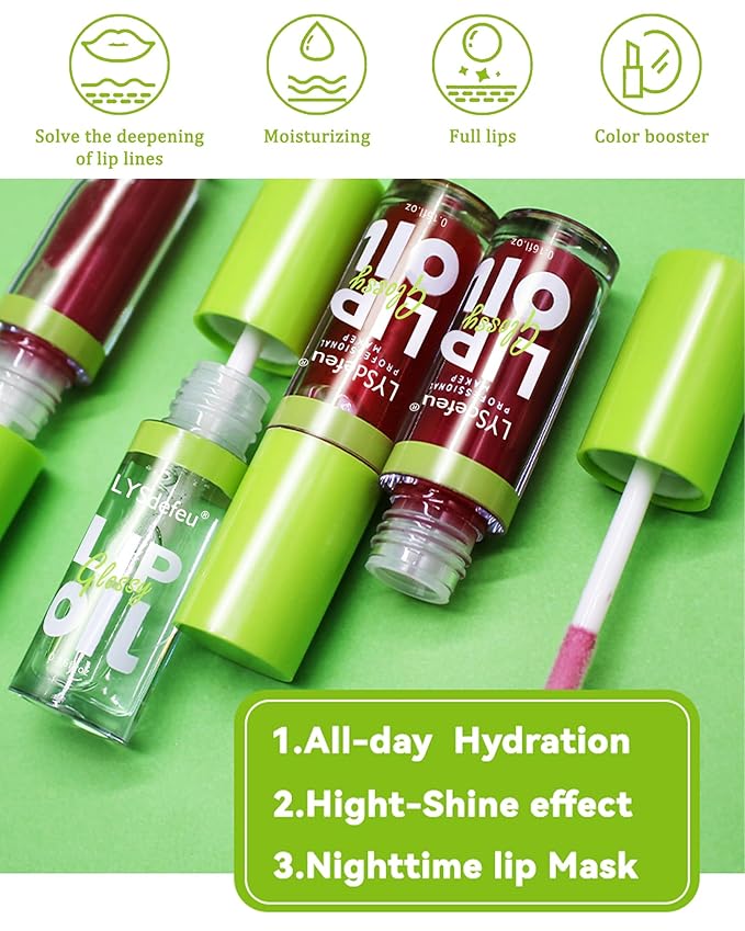Hydrating Lip Glow Oil-1Pcs Tinted Plumping Lip Oil Gloss,Fat Oil Lip Gloss,Big Brush Head lip glaze,Clear Lip Gloss Plumping,Long Lasting Nourishing Non-sticky Fresh Lip Care Oil Drip for Women-01#