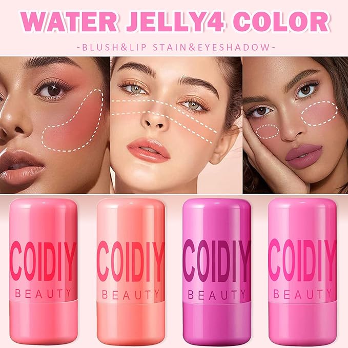 Cooling Water Jelly Tint/Blush,Burst Spritz (Poppy Pink+Coral) Multi-Use Lip