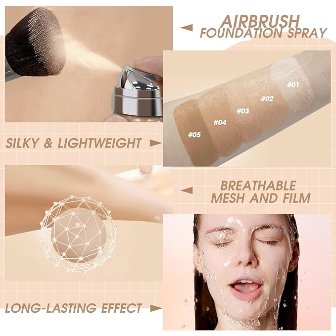 AirBrush Foundation Spray, Silky Mist Foundation Spray Makeup Warm Peach