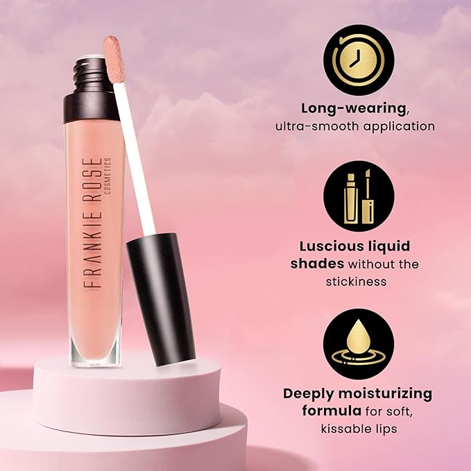 Frankie Rose Cosmetics Lip Gloss | Non-Sticky Formula, Long Lasting Lip Gloss, Bold Pigment & Hydrating Lip Gloss, Pearl Sugar Glossy Lip Gloss, 20g