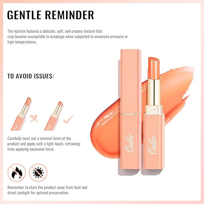 Oulac Shine Orange Lipstick for Women, 2 in 1 Glossy Coral Orange Tinted Lip Balm, Hydrating Lipstick for Dry Lips, Moisture Shine Juicy Finish Vegan 2.2g/0.07oz (21)