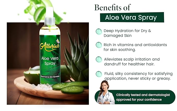 100% Pure & Organic Aloe Vera Spray, Clinically tested & Dermatologist approved, Hydrates & Heals Dry & Damaged Skin & Hair- 12 Oz