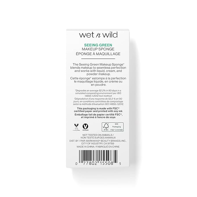 wet n wild Makeup Sponge - Low Product Absorption for Streak-Free Application, Effortless Blending Beauty for a Smooth Professional Looking Finish, Cruelty-Free & Vegan-Seeing Green