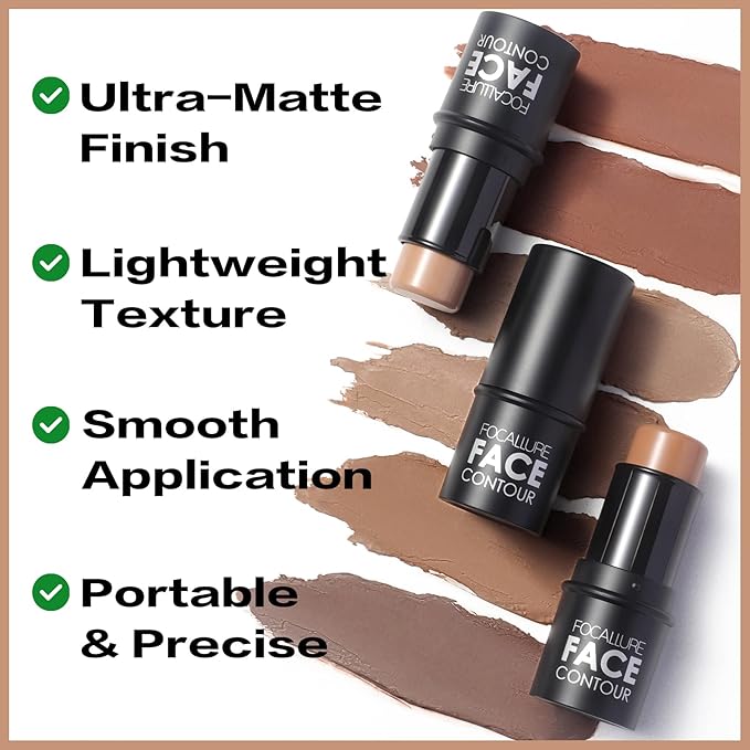 FOCALLURE Cream Contour Stick, Matte Bronzer Stick, Professional