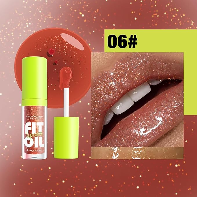 8 Colors Lip Oil Lip Glaze, Hydrating Lip Glow Oil Big Brush Head Shiny Moisturizing Lip Gloss, Long Lasting Non-sticky Fresh Transparent Tinted Plumping Lip Oil (# 06)