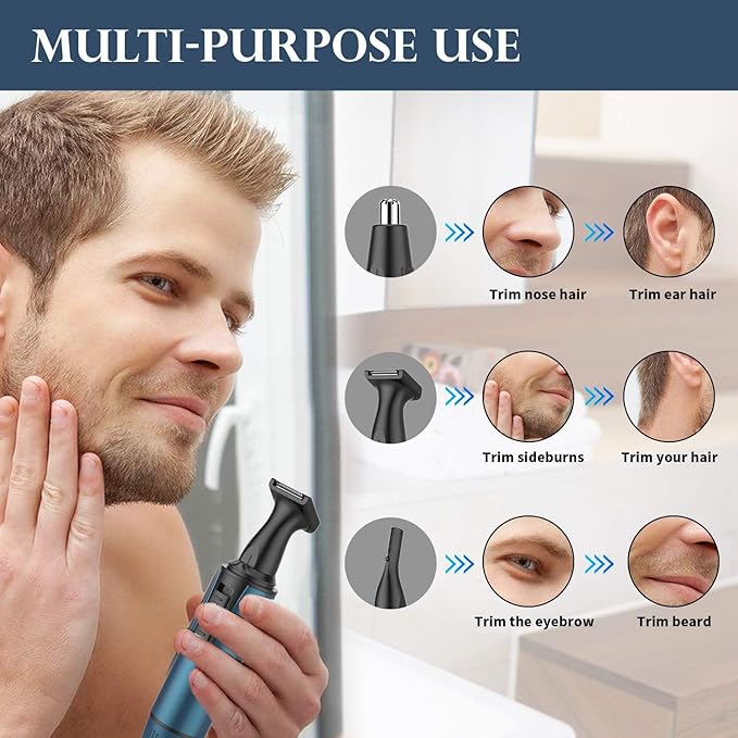 AREYZIN Ear and Nose Hair Trimmer for Men and Women Professional USB Rechargeable Nose Trimmer Nose Clippers Eyebrow Facial Hair Trimmer Body Grooming Kit IPX7 Waterproof Dual Edge Blades