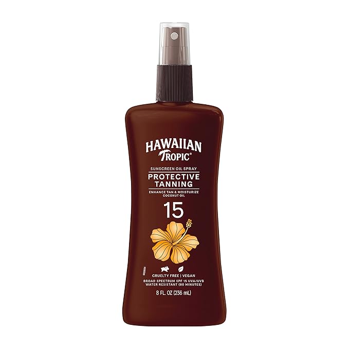 Hawaiian Tropic SPF 15 Tanning Oil Spray with Coconut Oil and Cocoa Butter, 8oz & Banana Boat SPF 50 Lip Sunscreen Twin Pack