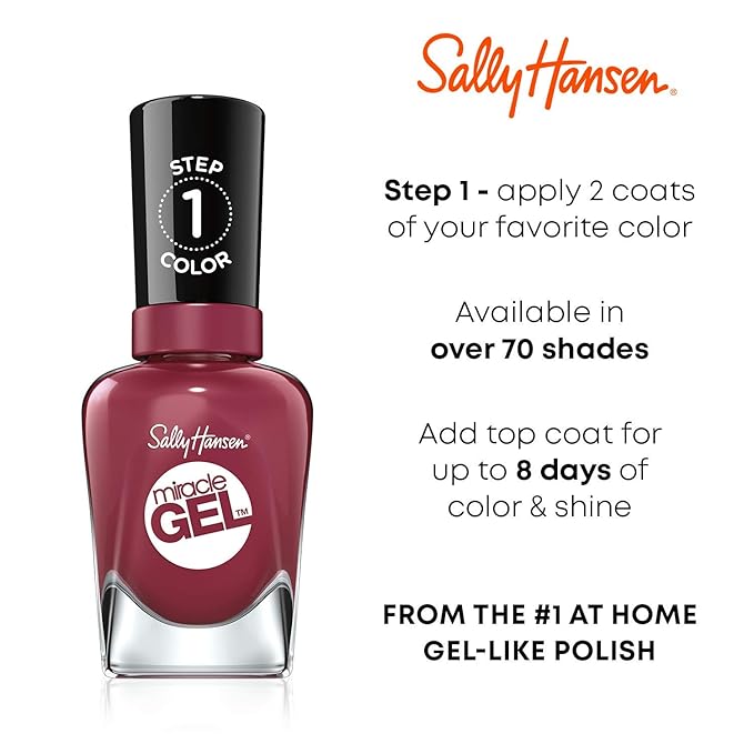 Sally Hansen Miracle Gel, V-Amplified, Long Lasting, Gel-Like Formula, No UV Lamp Needed, Opaque, Shiny Purple Nail Polish