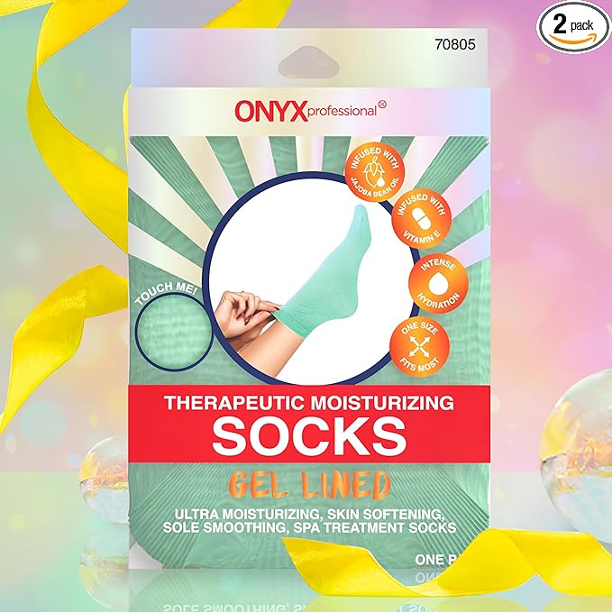 Onyx Professional Gel Moisturizing Socks, One Size Dry Feet Treatment for Women or Men, Hydrating Spa Socks for Dry Feet and Cracked Heel Repair, One Reusable Pair