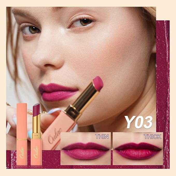 Oulac Creamy Matte Lipstick for Women, Lipstick & Blush Duo, Magenta Soft Satin Finish Lipsticks with Moisturising Formula, Rich Color Lightweight Lip Balm, Rose Oil,Vegan & Cruelty-Free| 3.6g (Y03)