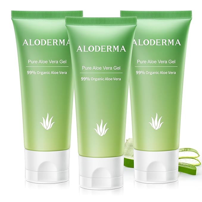Aloderma 99% Organic Aloe Vera Gel for Face Made within 12 Hours of Harvest, Natural Hydrating Pure Aloe Vera Gel for Soothing Skincare, Moisturizing Aloe Gel for Skin, Face, Sensitive Skin, 4oz - 3ct
