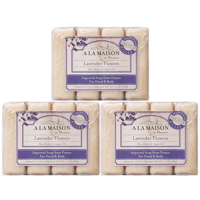 A LA MAISON - Lavender Aloe Bar Soap - Triple French Milled Natural Moisturizing Hand Soap Bar (4 Bars of Soap, 3.5 oz)
