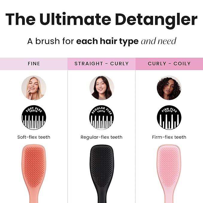 Tangle Teezer Ultimate Detangler Curly Hair Brush, Dry & Wet Hairbrush, Reduces Frizz & Breakage, for 3C to 4C Curly Hair Types, Pink Mango