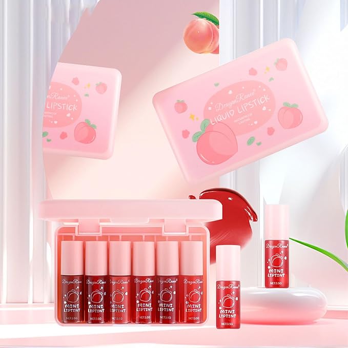 6 Colors Peach Lip Tint Stain Set, Mini Lip