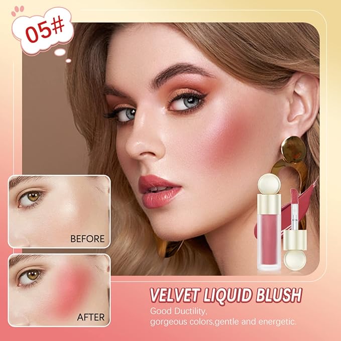 Liquid Blush, Matte Liquid Cream Makeup Dual Use for Girl