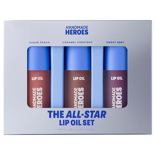Handmade Heroes 100% Natural Vegan Lip Oil with Squalane Non-Sticky Lip Gloss Moisturizing, Shiny, Nourishing Korean Lip Gloss - Pack of 3