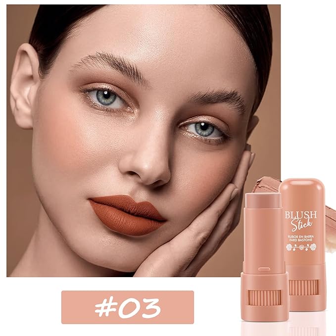 Cream Blush Makeup,Buildable Blush Stick for Cheeks,Matte Finish,Long Multi Stick