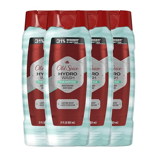 Old Spice Moisturizing Body Wash for Men, Hydro Wash, 2-in-1 Long Lasting Scent & Deep Hydration, 24/7 Shower Fresh, Pure Sport Scent, 21 oz (Pack of 4)