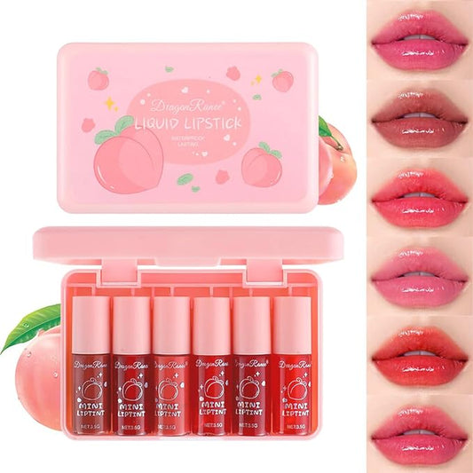 6 Colors Peach Lip Tint Stain Set, Matte Lip
