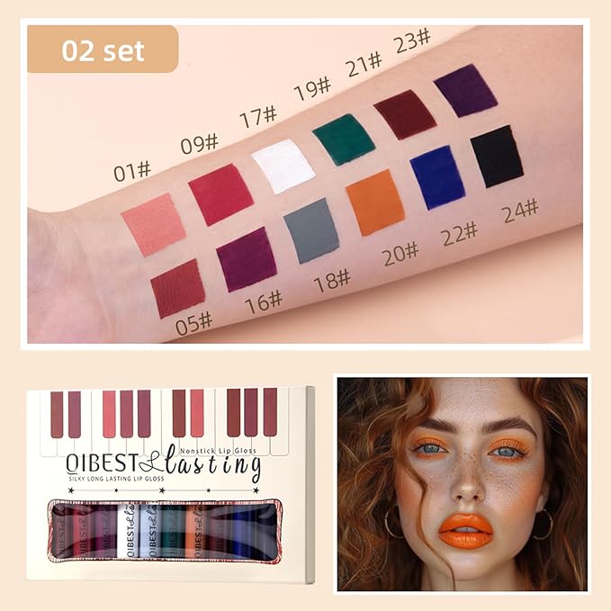 QiBest Goth Black & Bold Lipstick for Halloween Makeup, Matte Liquid Lipstick for Girls & Women, 24 Hours Long Lasting Waterproof Lip Gloss Gift Set, Non-Stick Cup Mate Duracion 24 Horas Lip Stains