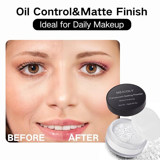 MEICOLY Talc-Free Setting Powder with Sifter,Long Lasting Loose