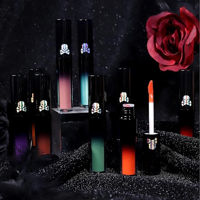 4PCS Halloween Matte Liquid Lipstick Lip Kit,24 Hour Long Lasting Red Lipgloss,Waterproof Smudge Proof Matte Lip Glaze,Gothic Festive Lip Gloss