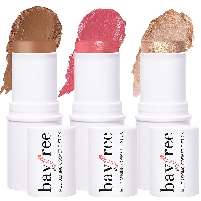 KIMUSE Multi Stick Trio Face Makeup, Cream Blush Stick for Cheeks & Lips, Contour Stick & Highlighter Makeup Sticks for All Skin