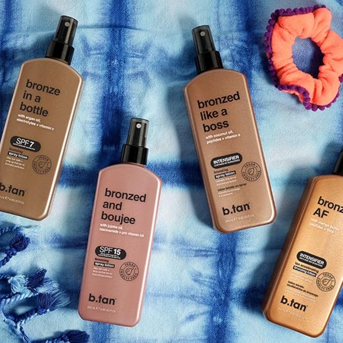 b.tan SPF 15 Sun Tanning Lotion Spray | Bronzed and Boujee - Outdoor Bronzing Spray Lotion, Packed with Jojoba Oil, Niacinamide, & Pro Vitamin B5, Vegan Friendly, Austrailian Brand, 8.45 Fl Oz